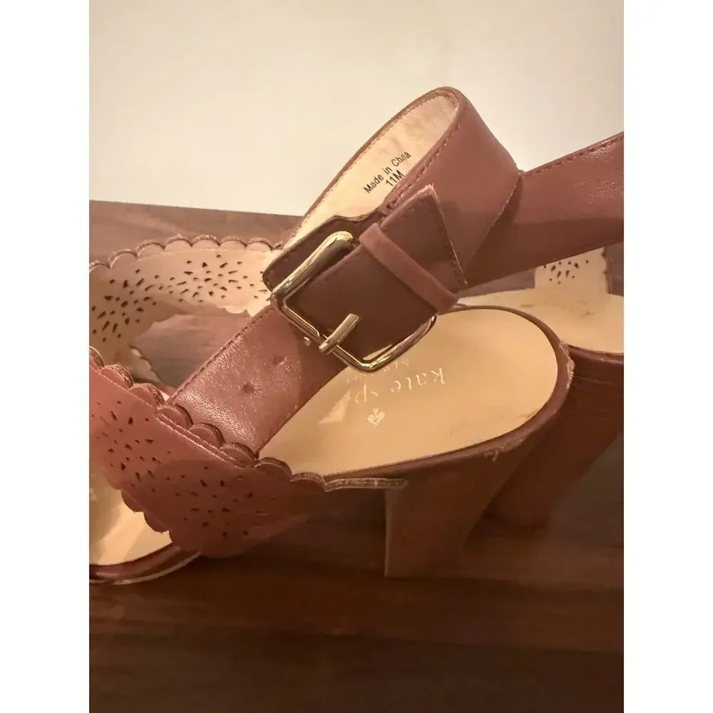 Kate Spade NY Paula Laser Cut Women's Brown Leather Dress Sandal Block Heel 11M